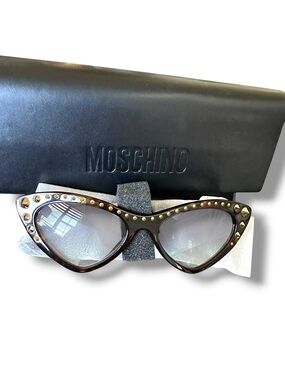 MOSCHINO Women's Brown Geometric Sunglasses Tortoiseshell Studded Cat-Eye $300